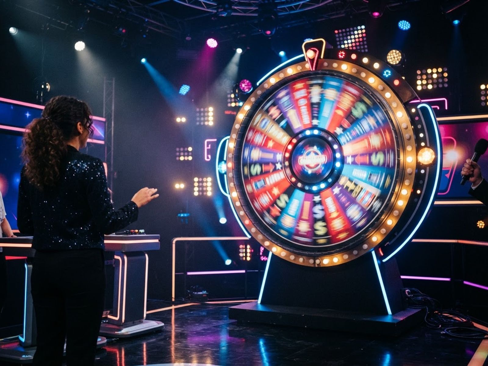 Jeu de show live avec roue lumineuse et hôte