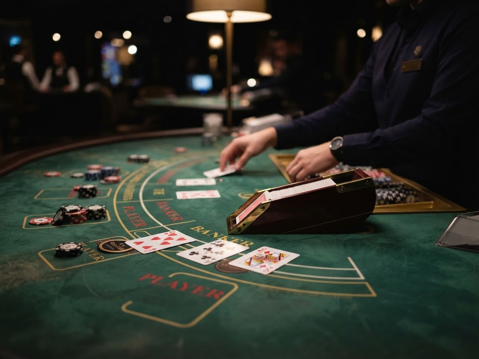 Table de baccarat en direct avec cartes distribuées