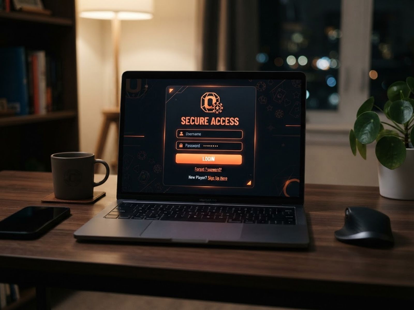 Écran de connexion au casino en ligne sur ordinateur